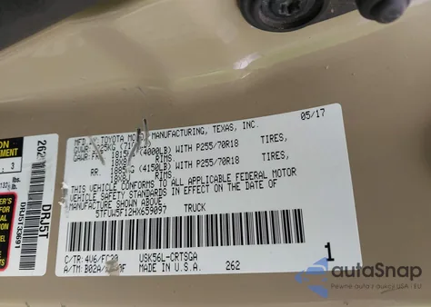 2017 Toyota Tundra Sr5 5.7L V8 из США, поврежденный, VIN 5TFUW5F12HX659097